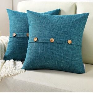 Teal Linen Euro Sham Farmhouse Throw Pillow Covers Vintage Buttons